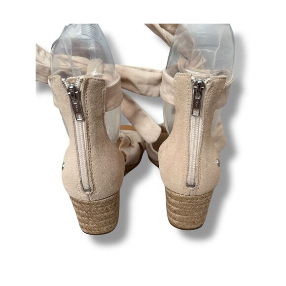 UGG Beige Linen and Suede Ankle Tie Wedge Sandals Women’s Size 10 EUC - Picture 8 of 11